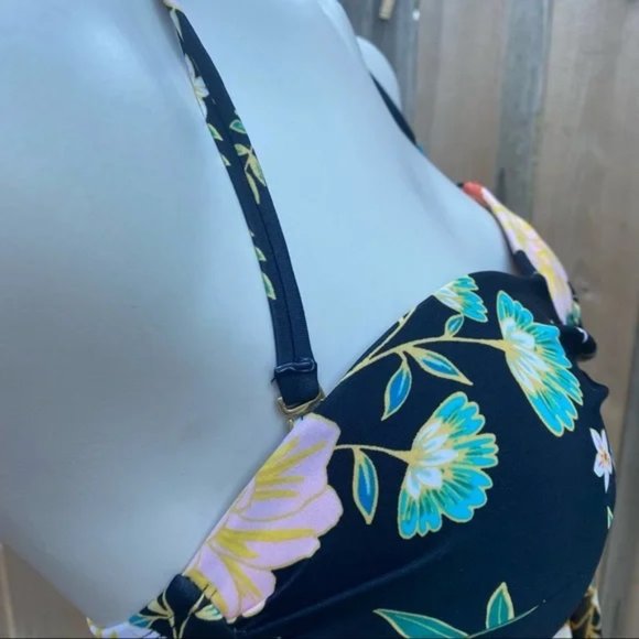 Kona Sol floral bandeau mesh flyaway tankini top size medium - Picture 5 of 6